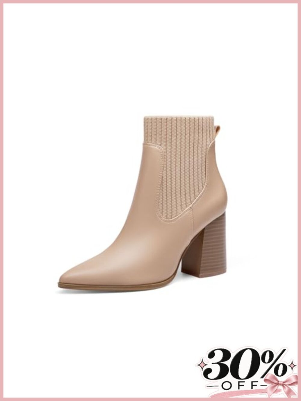 Women Ankle Boots Sock Booties Pointed Toe Chunky Heel Knit Chelsea Winter